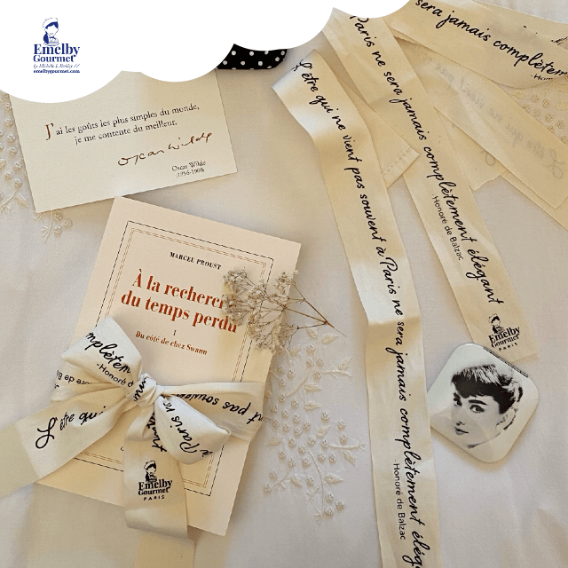 Beige Ribbon printed with FRENCH SLOGAN - pack of 2